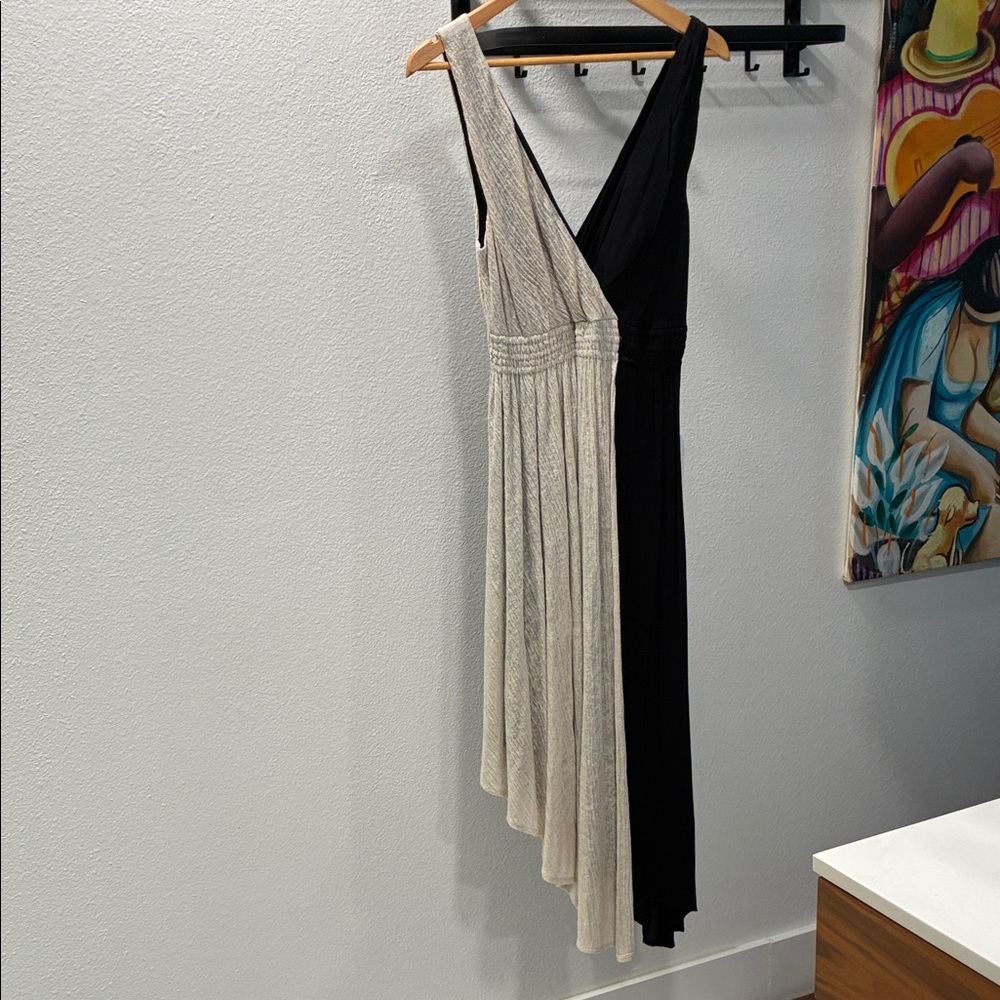 Maeve Asymmetrical Two-Tone V-Neck Maxi Dress - Black and Cream